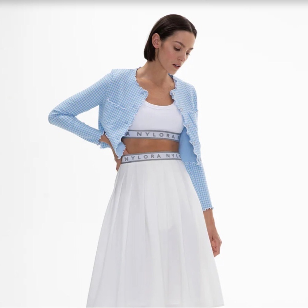 Nylora Enzo cardigan blue and white gingham women’s small